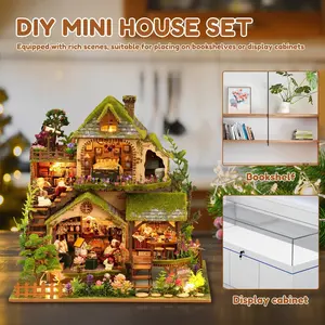 Forest Adventure Miniature House Kit Wood DIY Miniature House Kit with LED Light DIY Dollhouse Miniatures Kits Mini House Building Set for Adults