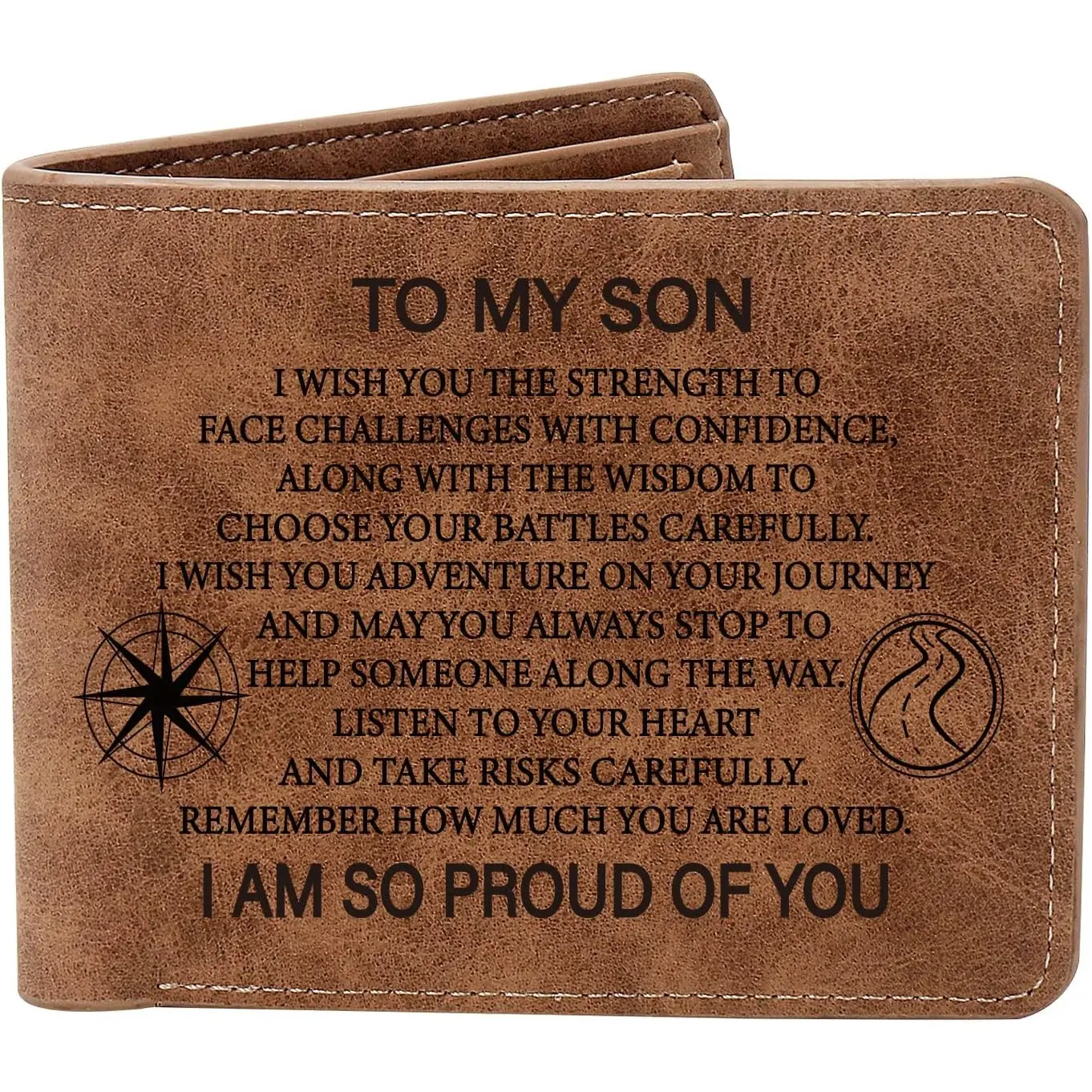 To My Son Gifts,Leather Wallet for Men,Engraved Personalized Leather Wallet,Birthday Christmas Gifts for Son from Mom Dad,Inspirational Gifts for Boy (I WISH SON)