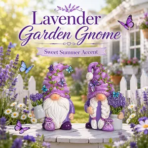 HODAO Adorable Lavender Gnome Statue - Butterfly Shaped Dwarf Gnome Character Figurines, 4th of July Decor, Outdoor Decorative Ornament Figurines, Porch & Garden Accessory
