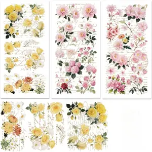 3 Sheets Rub on Transfers for Crafts and Furniture, Vintage Floral with Text Stickers Decoupage Paper for Furniture, 11.8"x5.9" Waterpoof Transfer Paper for Window Wood Cabinets Wall Decals