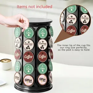Rotatable Coffee Capsule Organizer, Compatible with K-Cup Pods, Large Capacity Desktop Holder, 360° Rotation, Holds 40 Capsules, Kitchen Office Use