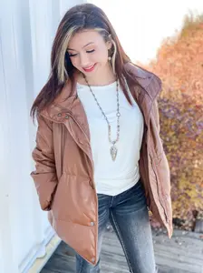 Faux Leather Puffer Jacket *Plus Size Included *More Colors