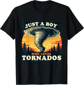 100% Cotton Just a Boy who loves Tornados Meteorology Storm Chaser T-Shirt