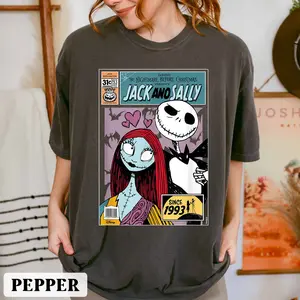 Comfort Colors Jack and Sally The Nightmare Before Christmas Shirt, Jack Skellington Shirt, Nightmare On Main Street Shirt, Halloween Horror Movie Shirt, Funny Costumes For Halloween, Womenswear