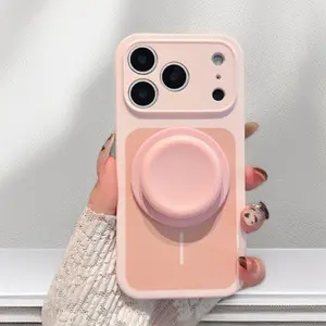 Liquid Silicone Smartphone Casing - Solid Orange Color, Magnetic Base, Shockproof Hard Shell, Adjustable Stand, Aesthetic Design, Customized Protector, Durable Mobile Phone Accessory Gift