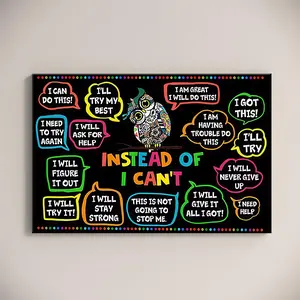 Growth Mindset Classroom Decor, "Instead Of I Can't" Educational Canvas Wall Art, Teacher Student Gift, School Counselor Office Poster, Owl Art