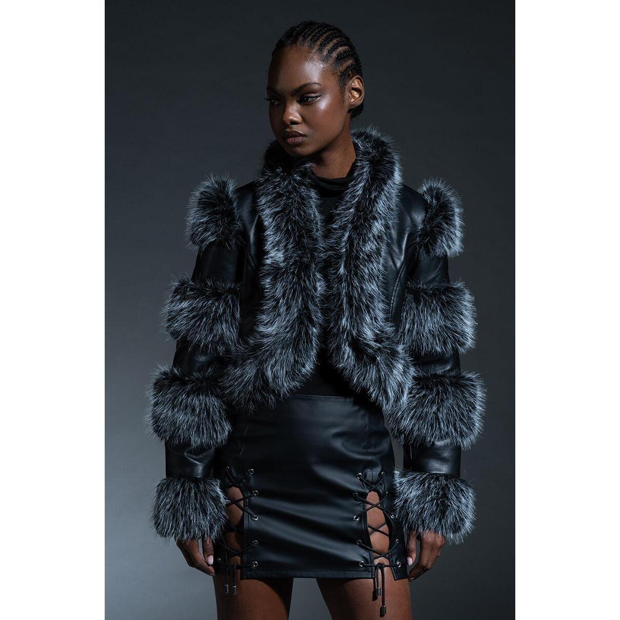 LOVERBOY FAUX FUR MOTO JACKET IN BLACK