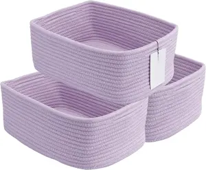 Small Woven Storage Baskets 13X9X5 Decorative Rope Bins for Organizing Shelves, Closets, and Toys, Empty  Baskets, Cute Organizer Basket for  and Office (purple, Large)