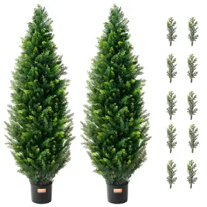 VEVOR Artificial Cedar Topiary Tree,  , 48 inch Tall (2 Pieces), with Extra Leaves & Pot Faux Evergreen Fake Pine Cypress Trees Plant, UV Rated Artificial Greenery Set for Home Decor Indoor/Outdoor