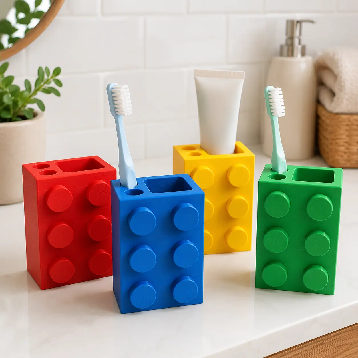 Building Block Toothbrush Holder Colorful Bathroom Organizer Toothpaste Holder for Kids