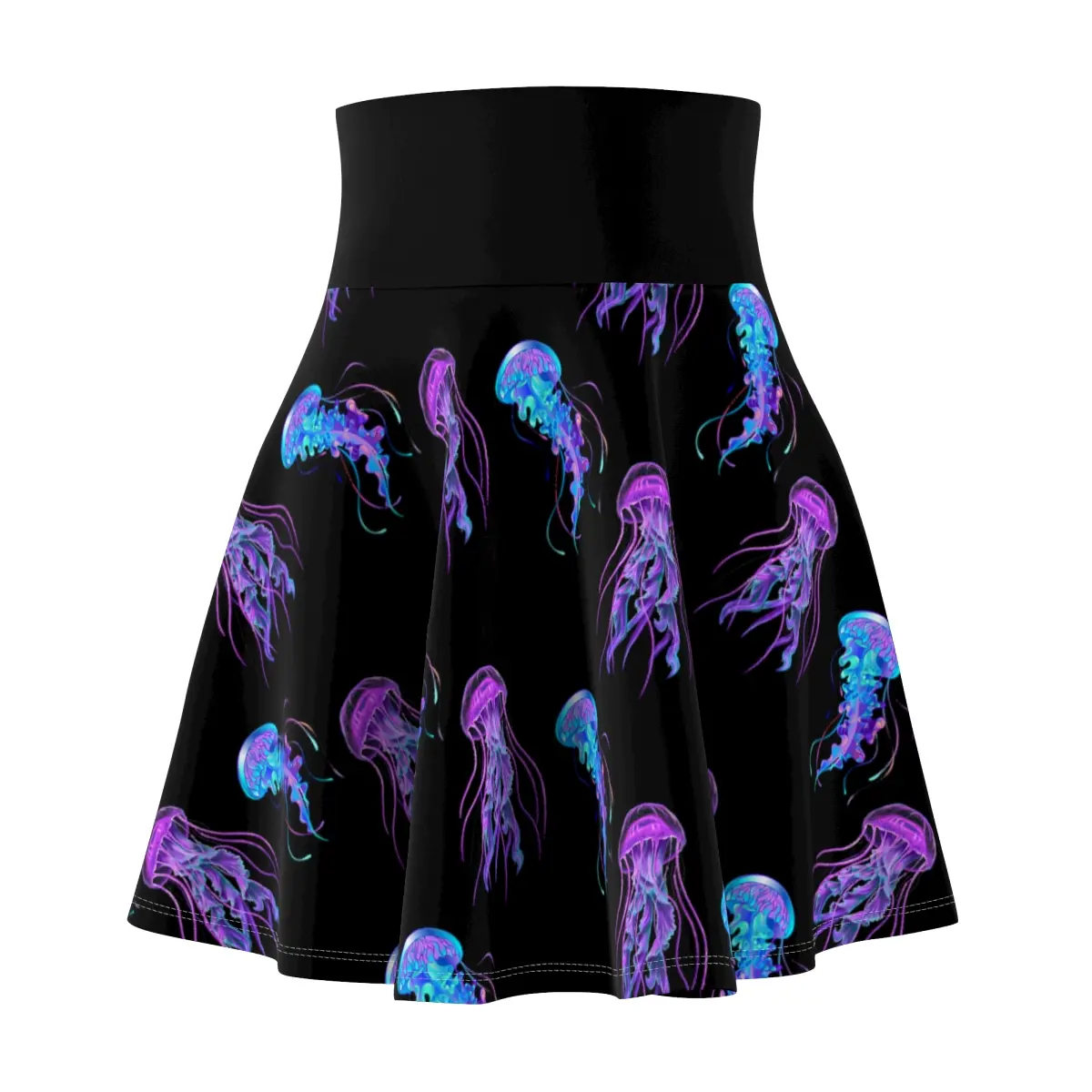 Jellyfish Skater Skirt, Women's Circle Skirt with Solid Black Elastic Band, Versatile Fit Comfortable Womenswear