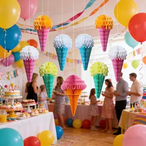 8-Piece Hanging Ice Cream Honeycomb Balls, Thin Paper Party Decorations, Ceiling Sign Decor, Perfect for Birthday, Wedding, Summer Parties
