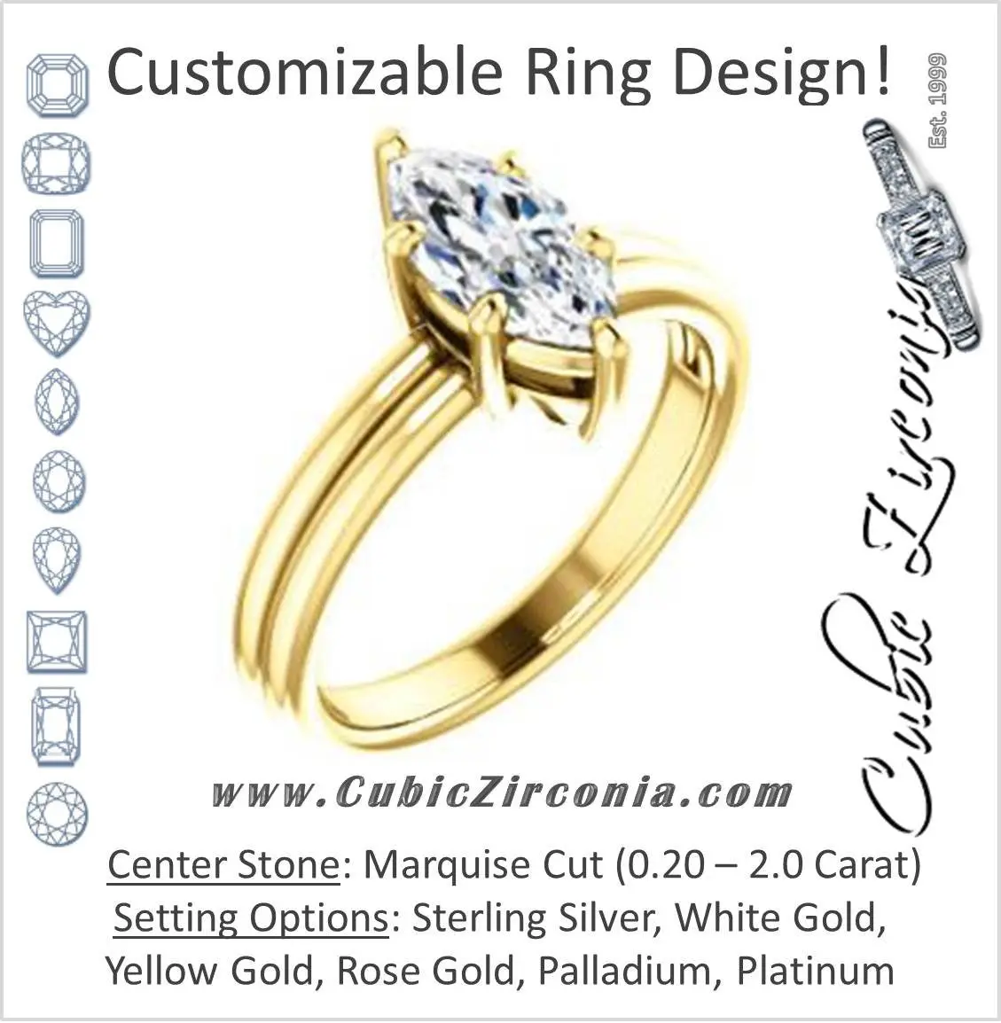 Cubic Zirconia Engagement Ring- The Marnie (Customizable Marquise Cut Solitaire with Grooved Band)