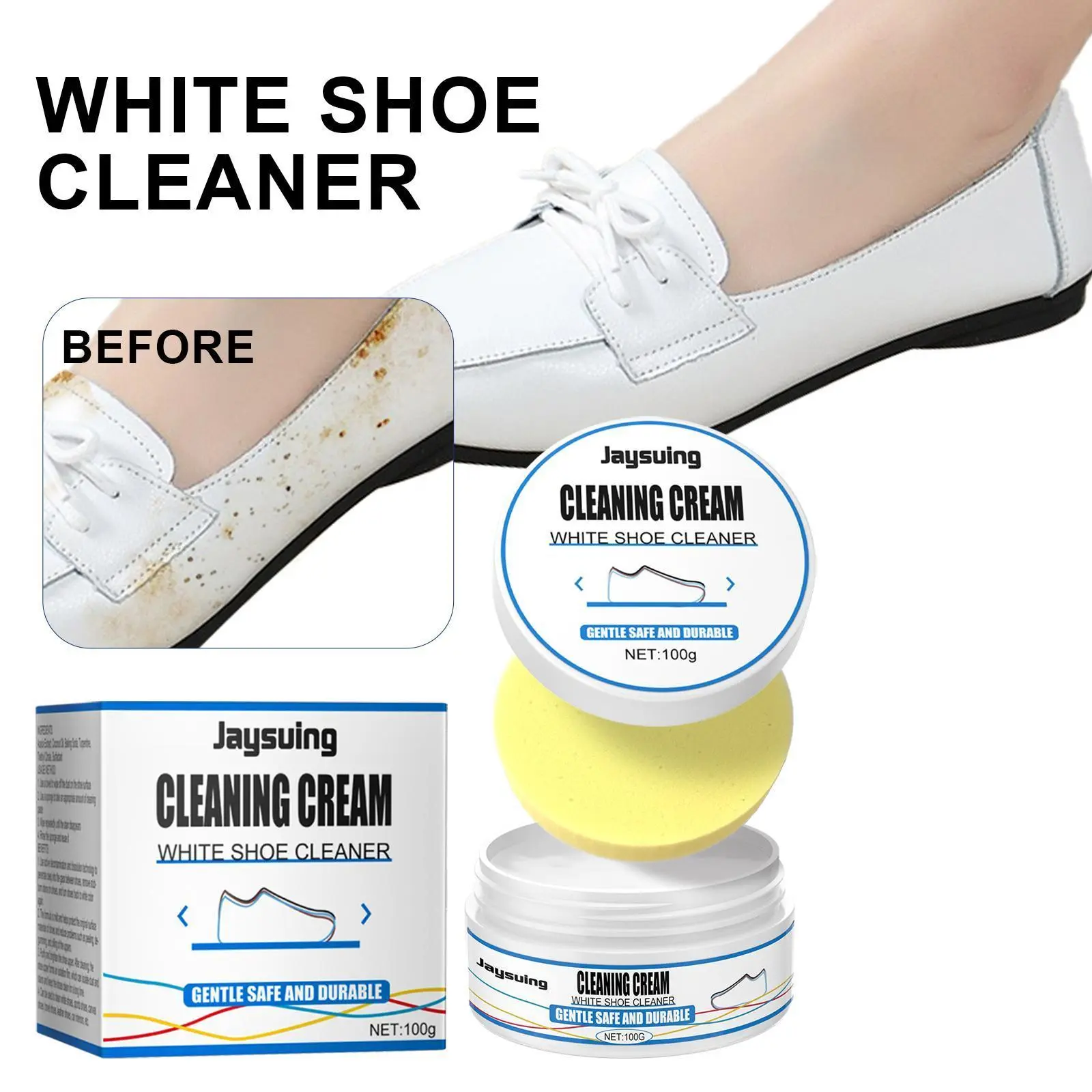 Shoe Cleaner 3.52 oz – Deep Cleaning Sneaker Cleaner for White Shoes, Suitable for Sneakers, Tennis Shoes, Leather, Canvas, Rubber Footwear, Can Remove Dirt and Stains