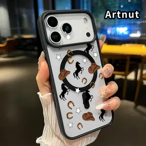 Magnetic Phone Case for iPhone 17 Pro Max 16 Plus 15 14 13 12 11 Air E Cowboy Symbols Tapestry Printed Clear Acrylic All Coverage Cover Support Wireless Charging for boy girl
