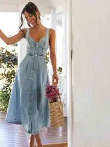 Women's Button Denim Dress, Casual Sleeveless Jeans Dress for Daily Wear, Ladies Clothes for All Seasons, Womenswear, Sundress