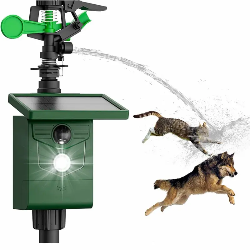 Solar Animal Deterrent Sprinkler 2-Pack, Motion Activated Water Repeller with LED Flashing Lights, Humanely Guards Yard from Deer, Cats, Rabbits, Birds and Squirrels, Eco-Friendly Sprayer