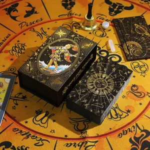 Black Gold Sun Tarot Deck, beginner-friendly tarot cards with profound insights, including oracle cards and a guidebook, with interpretations