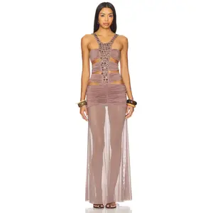 Jaded London Hadassa Hand-Beaded Maxi Dress in Purple