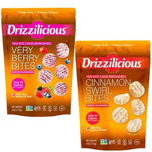 Drizzilicious Very Berry & Cinnamon Swirl Flavors Mini Rice Cakes Duo Pack Vegan Gluten-Free Non-GMO Allergen-Free 90 Calories Per Serving Crunchy Snack 4 oz Bags Pack of 2