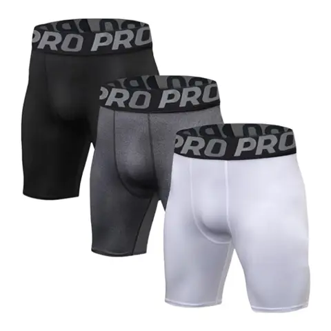 LANBAOSI Men's 3-Pack Compression Sports Shorts - Soft Stretch, 4-Way Stretch, Quick Dry Polyester Blend Athletic Wear for Running Fitness, Workout Exercise