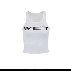 Women's "WET" Tank Top - White Sleeveless Top with Bold Black Text Design Tanktop Stylish