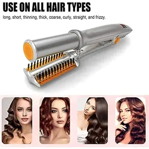 2In1HairCurlerStraighterRotatingIronForHairCurlingAndStraighting,ProfessionalHotBrushStylerIronsHairdressingToolWithAdjustable(Blush)(A1)FathersdaygiftSmooth
