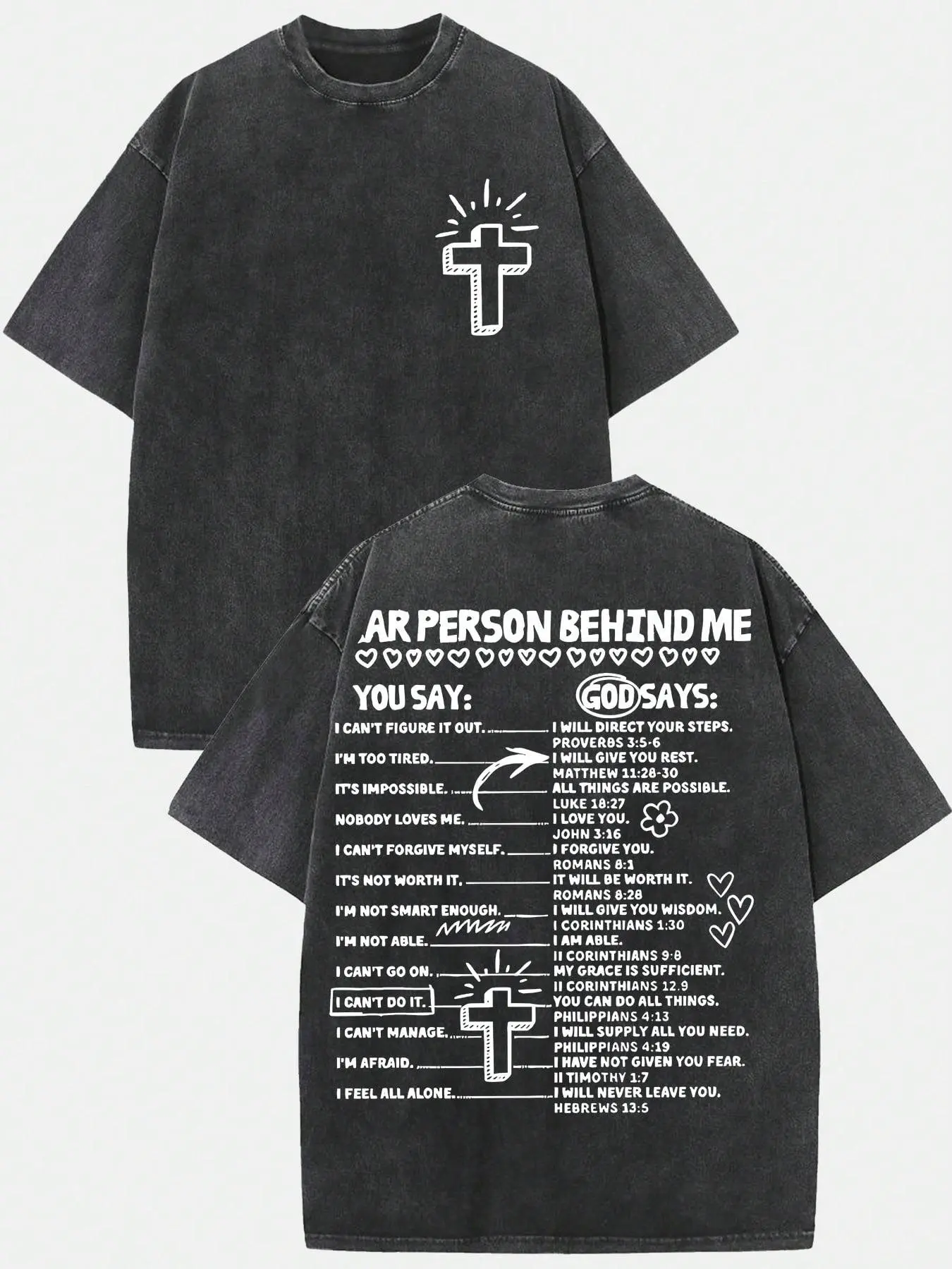 Men's Christian Graphic T-Shirt, Vintage "You Say Vs God Says" Bible Verse Print, Oversized 230g Heavyweight Washed Cotton Top, Christian Clothing