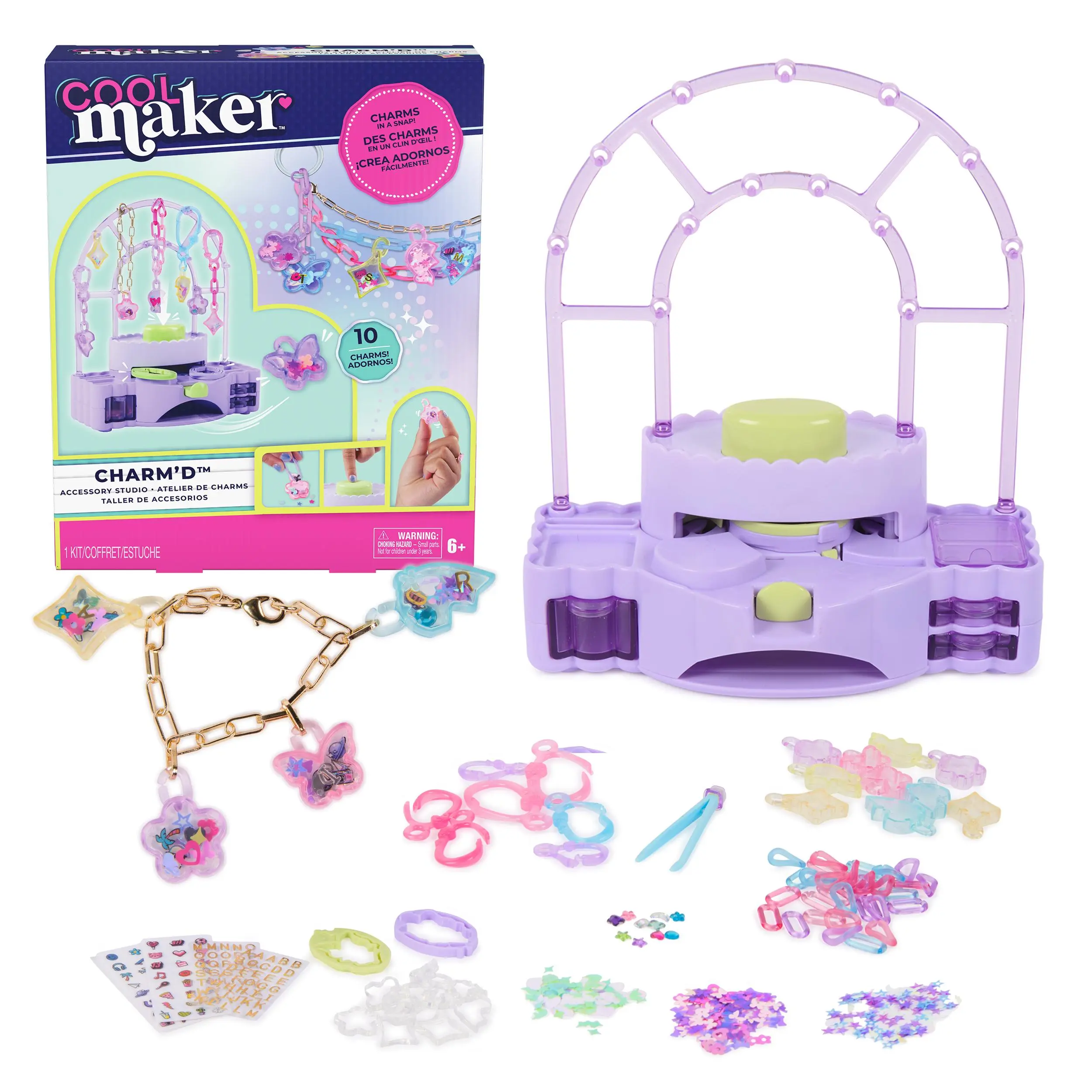 Cool Maker Charm'd Accessory Studio Crafting Kit - DIY Craft Kit for Making 10 Bracelets & Bag Charms, Creative Arts & Crafts Toy for Girls Ages 6+