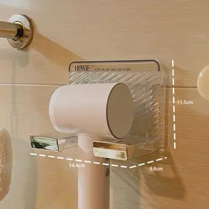 Wall-Mounted Hair Dryer Holder No-Drill Installation for Easy Setup Foldable Multi-Functional Bathroom Storage Rack Durable ABS Plastic Construction