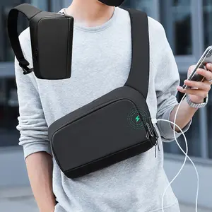 1pc men casual crossbody bag, Versatile Bag, multifunctional single shoulder chest bag with dual usb charging port, Travel Essentials, suitable for daily storage, work and outdoor activities