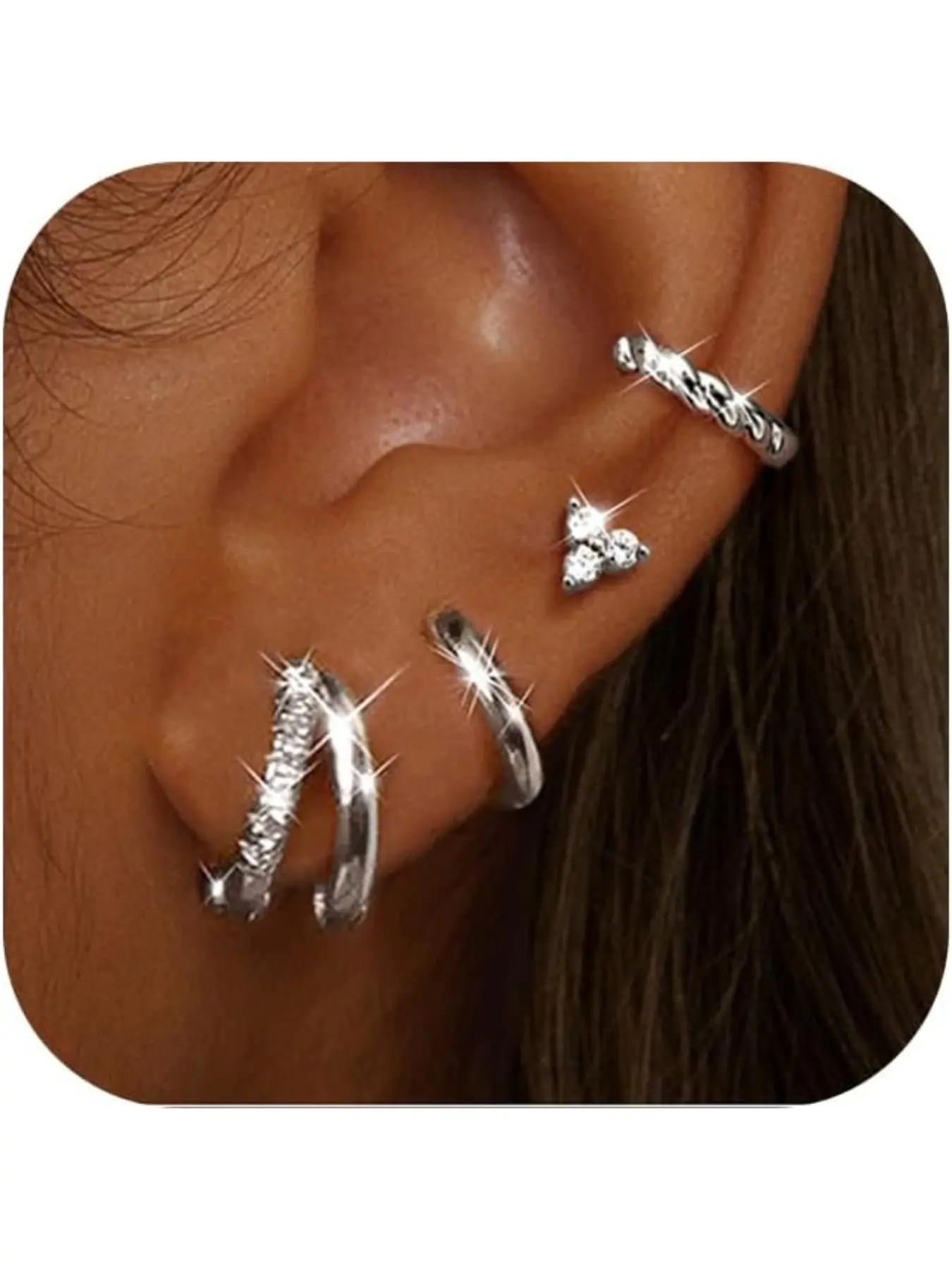 Hypoallergenic Small Hoop Earrings for Women, Chunky Huggie Stackable Design, Dainty Silver Color Cartilage Studs, Trendy Jewelry, Hoop Earring Sets