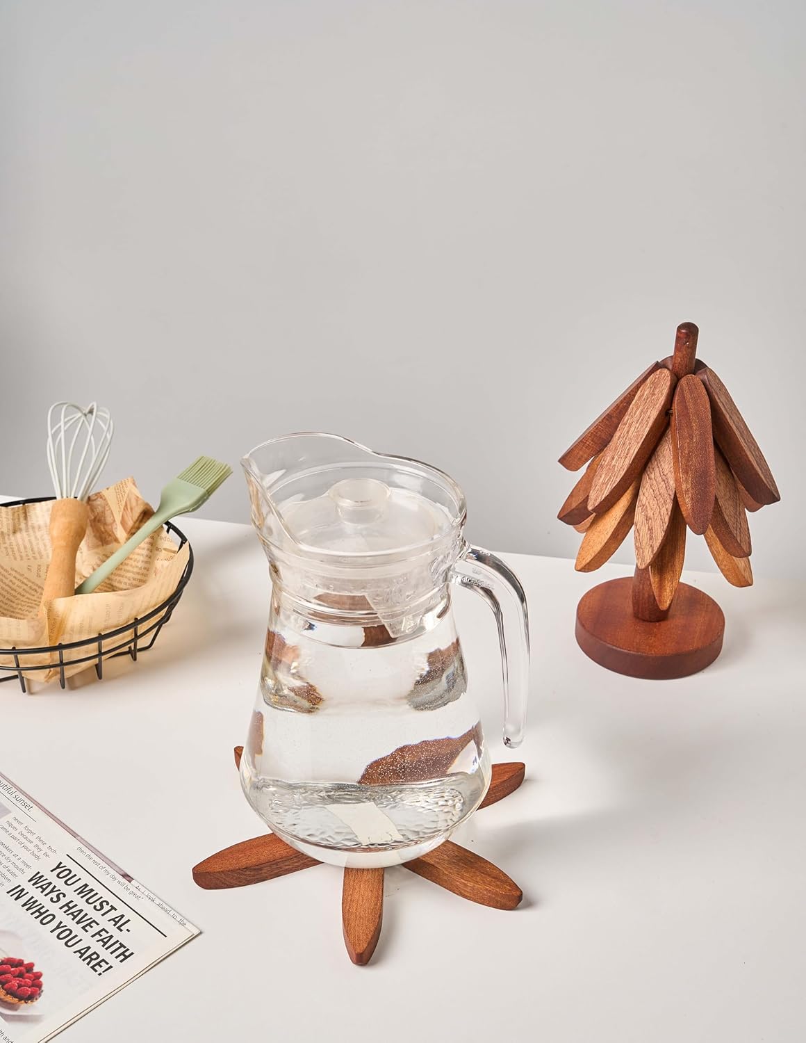 [2026 Upgraded]Wooden Leaf Coaster Set with Stand, Heat Resistant TableMat, Natural Wood Placemat for Dining Table and HomeDecor,, Heat Resistant Mat for Hot Dishes Pots Teapots,mothersdaygift,Tableware Coasters