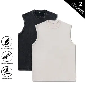 2-Pack Men’s Sleeveless Tank Tops – American Wash Style, Summer Loose Fit, Breathable, Vintage Distressed Sports Vest T-Shirts