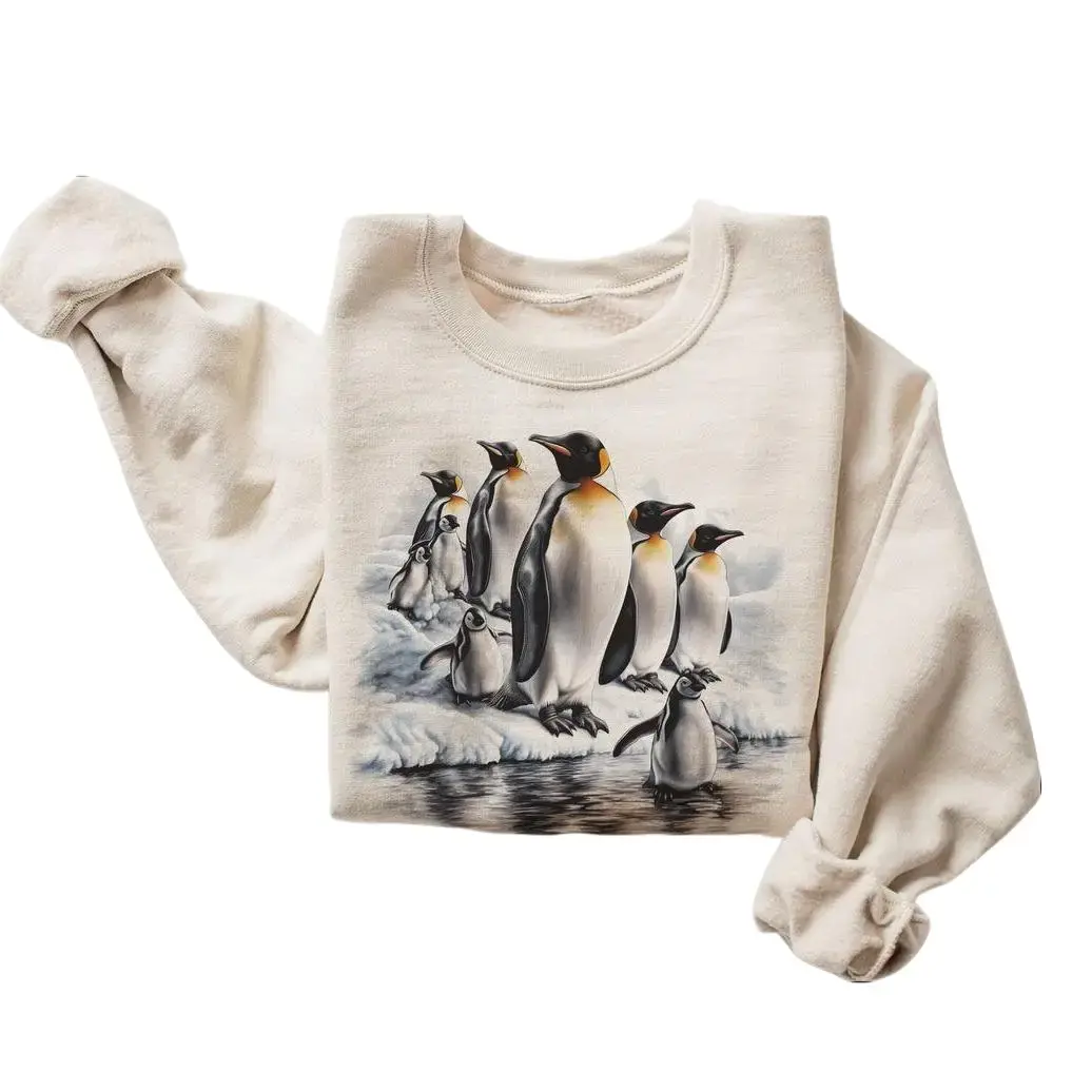 Retro Emperor Penguin Colony Sweatshirt - Nineties 90s Vintage Arctic Sea Ice Scene Outfit - Boho Unisex Cotton