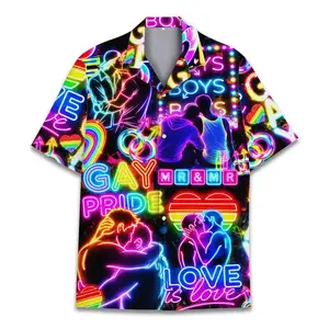 Love Is Love Hawaiian Shirt Men Women, Neon Rainbow Pride Aloha Shirt, Summer Short Sleeve Button Down, Equality Shirt