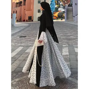 Women's Elegant Middle Eastern-Inspired Polka Dot & Color-Block Long Dress with Flared Sleeves - Machine Washable All-Season Versatile for Casual, Party, Vacation - Modest Traditional Attire, Long Sleeve Dress, Party Outfit, Chiffon Fabric
