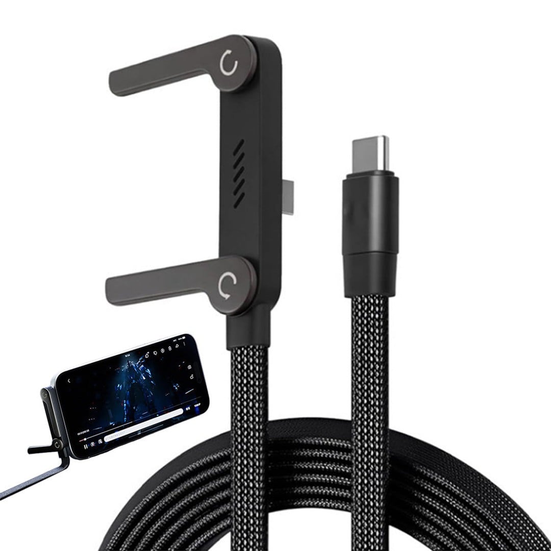 Invisible Stand Type-C Charger Cable, 240W Super Fast Charging 2-in-1 Charging Cord & Phone Holder for Gaming, Office, Car Travel – Black