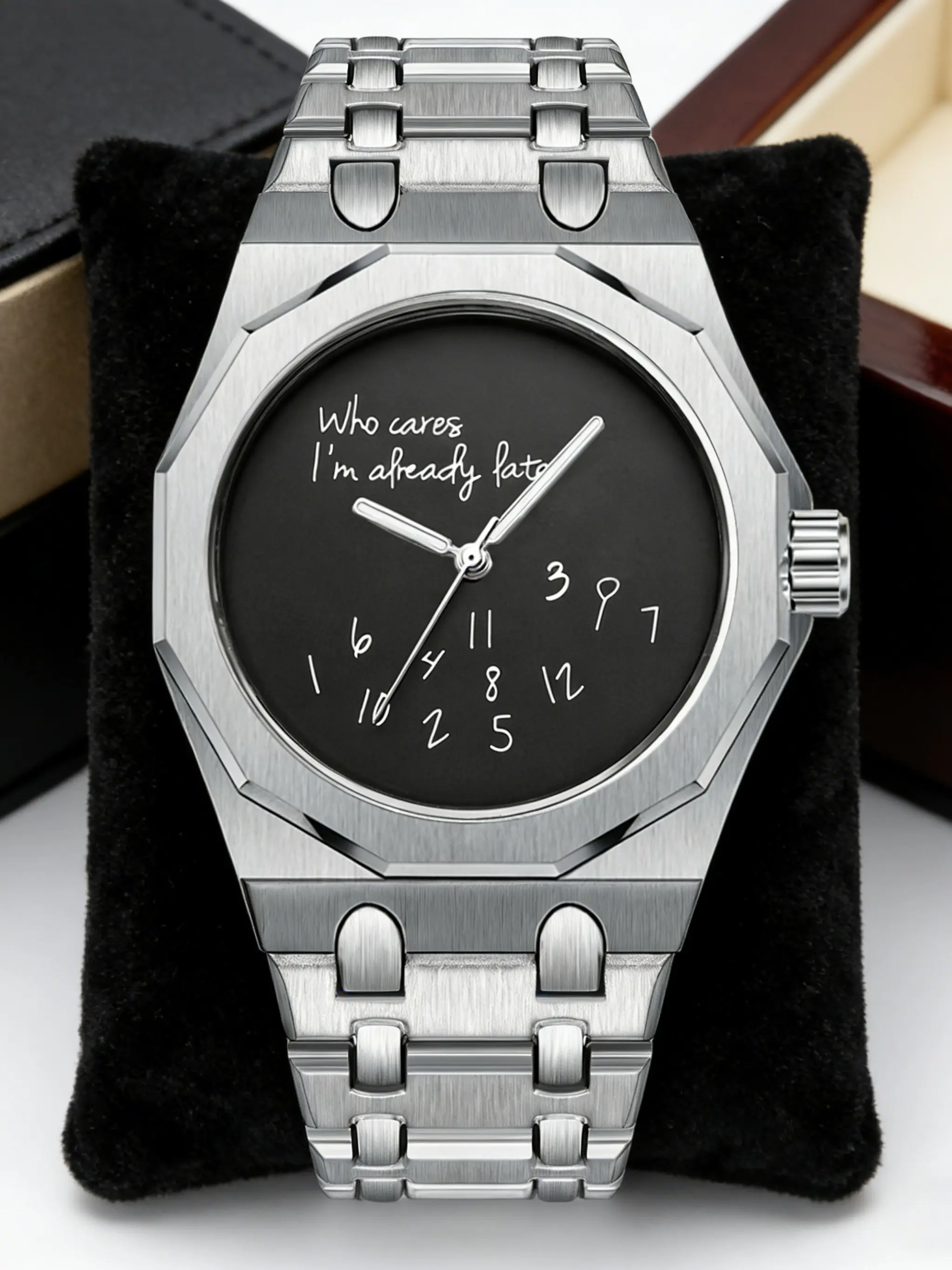 Men's Quartz Watch, Round Dial Design, Stainless Steel Strap, Graffiti Number Pattern, Casual Fashion, All Seasons, Perfect Gift, Quartz Wristwatch, Fashionable Wristwatch, Fashionable Watches