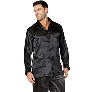 Intimo Mens Classic Satin Long Sleeve One Pocket Pajama Top