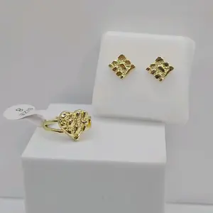 fashion set ring with earrings gold-plated nugget style beautiful  set rings 7.8.9.10 available