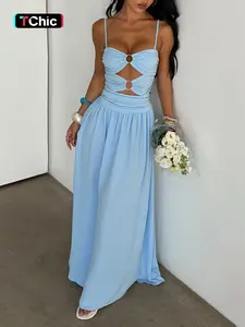 Elegant Boho Chic Long Sleeveless Slim Dress, Hollow Out Cutout Design, Perfect for Casual & Party Wear, Women's Fashionable Clothing