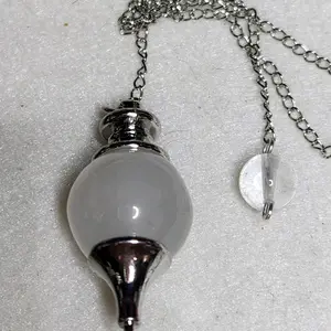 Natural Milky Quartz Sphere Pendulum with Chain crystal