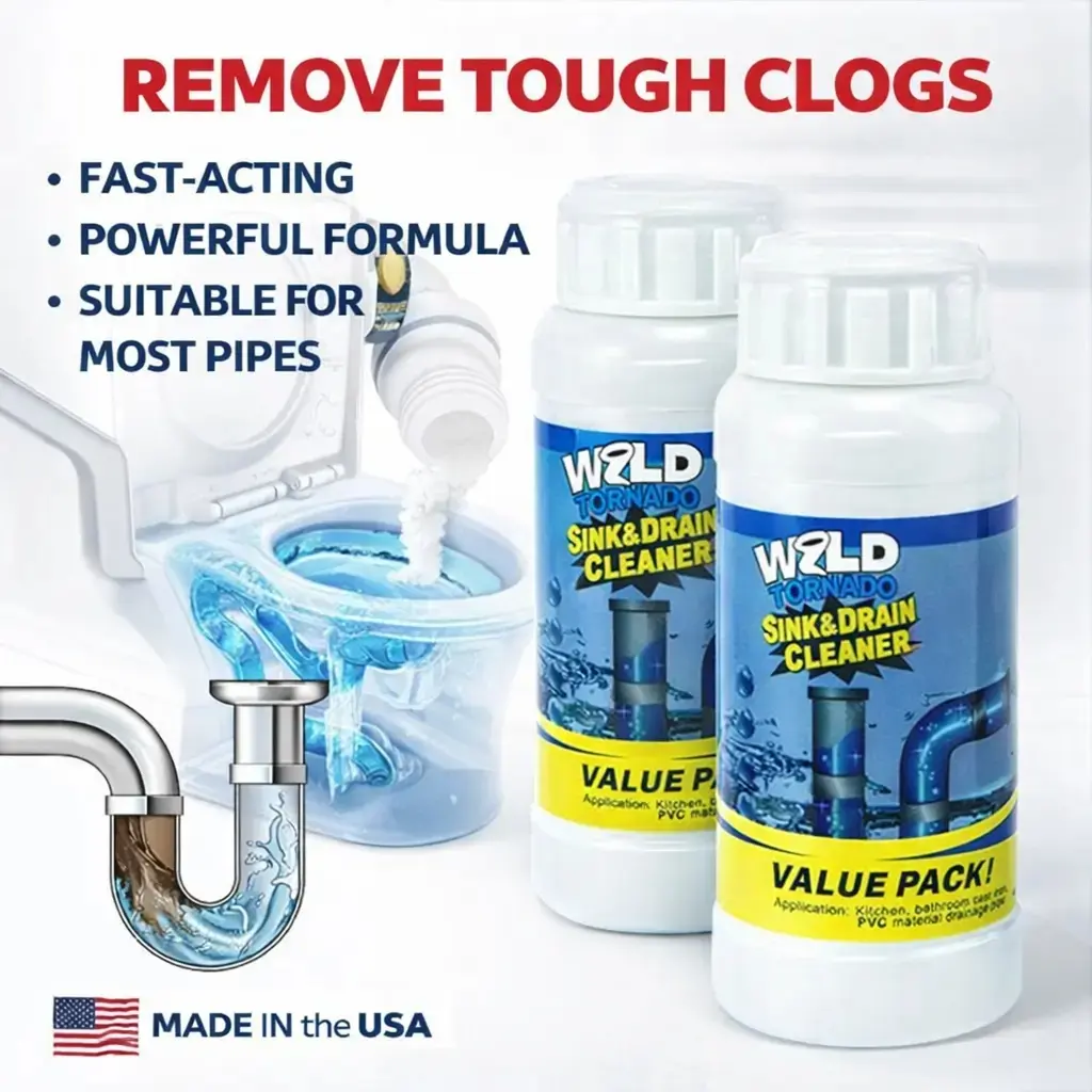 Heavy Duty Drain Clog Remover | Fast-Acting Formula Melts Hair & Grease | for Kitchen Sink & Toilet Drains | Home Plumbing Cleaning Supplies