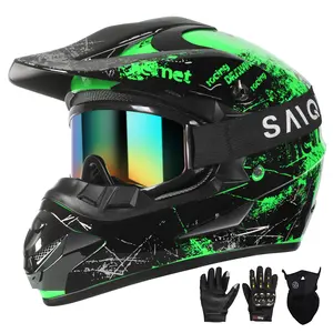 Spark Youth Kids Adult Motocross Helmet - Men Women Off-Road ATV Dirt Bike BMX Full Face Helmet w/ Goggles, Gloves & Mask, DOT Approved