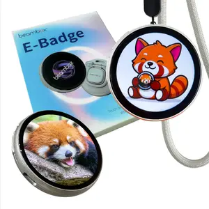 Beambox E-Badge Customizable Smart Digital Display Badge with IPS Touchscreen Bluetooth Photo GIF Upload 6 Hours Battery AI Images 360x360 Resolution for Self Expression & Fashion