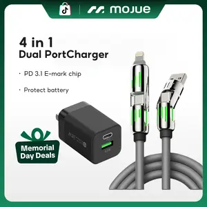 240W 4-in-1 Multi USB Charging Cable with USB A, Type-C, Lightning - MAX Fast Charging & Data Sync for iPhone 17/16/15/14/13, iPad Pro