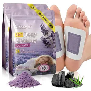 Lavender & Bamboo 24Pcs 3-in-1 Natural Foot Pads, Lavender Bamboo Charcoal Vinegar & Ginger Herbal Patches, Deep Cleansing Overnight Foot Care Kit for Better Sleep, Stress Relief & Relaxation