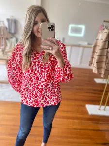 Love Is In The Air Playful Heart Pattern Blouse