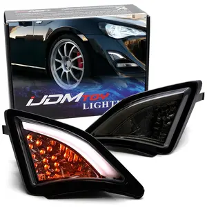 iJDMTOY Smoked Lens Full LED Front Lower Bumper Turn Signal Light Assy For 2013-16 Scion FR-S, White LED Stripe As DRL & Amber LED Blinker